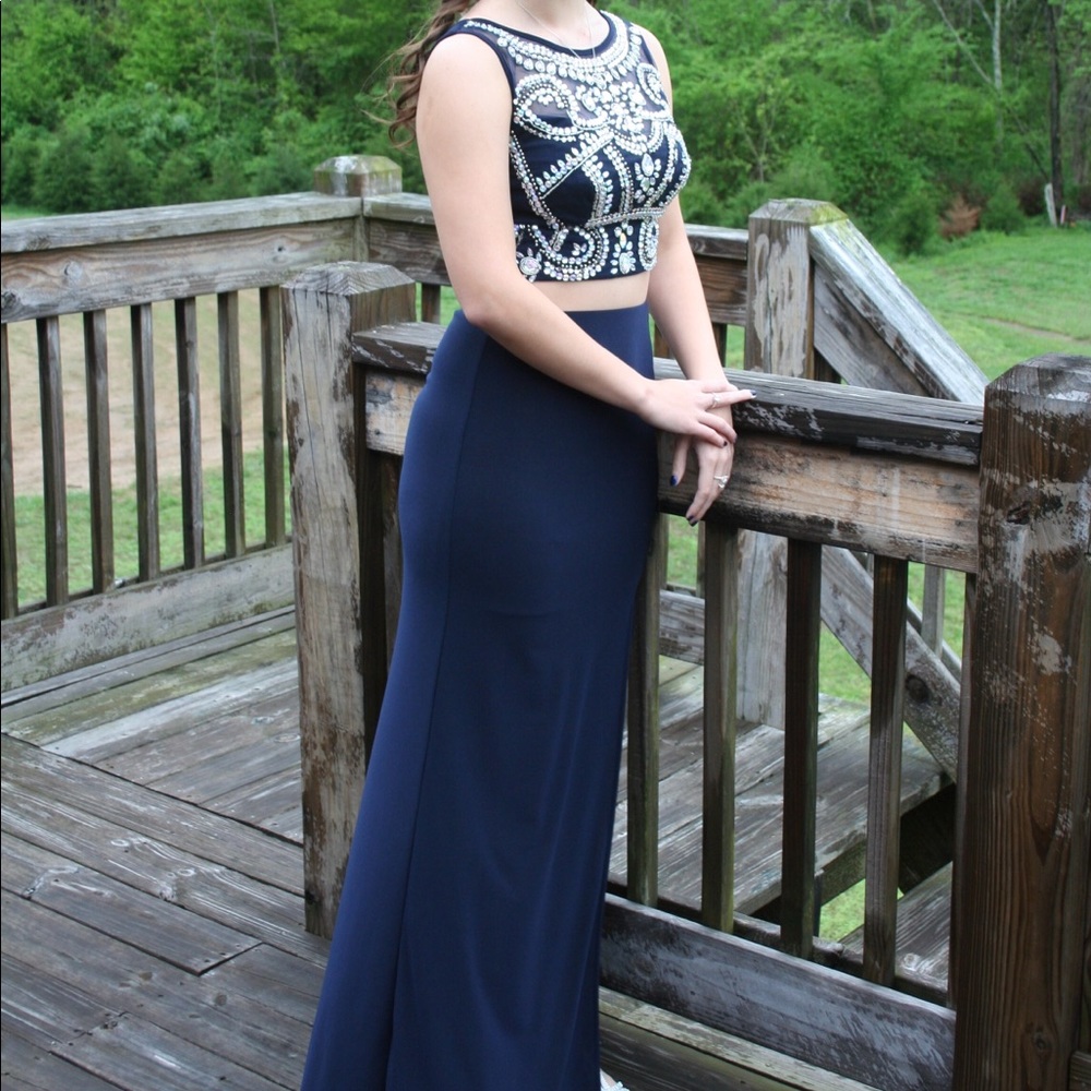 2-Piece Prom Dress! Navy blue and silver